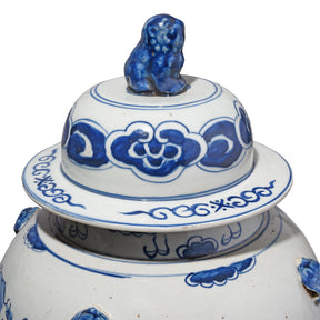 Blue & White Porcelain Temple Jar - Dragons