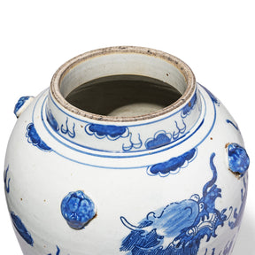 Blue & White Porcelain Temple Jar - Dragons