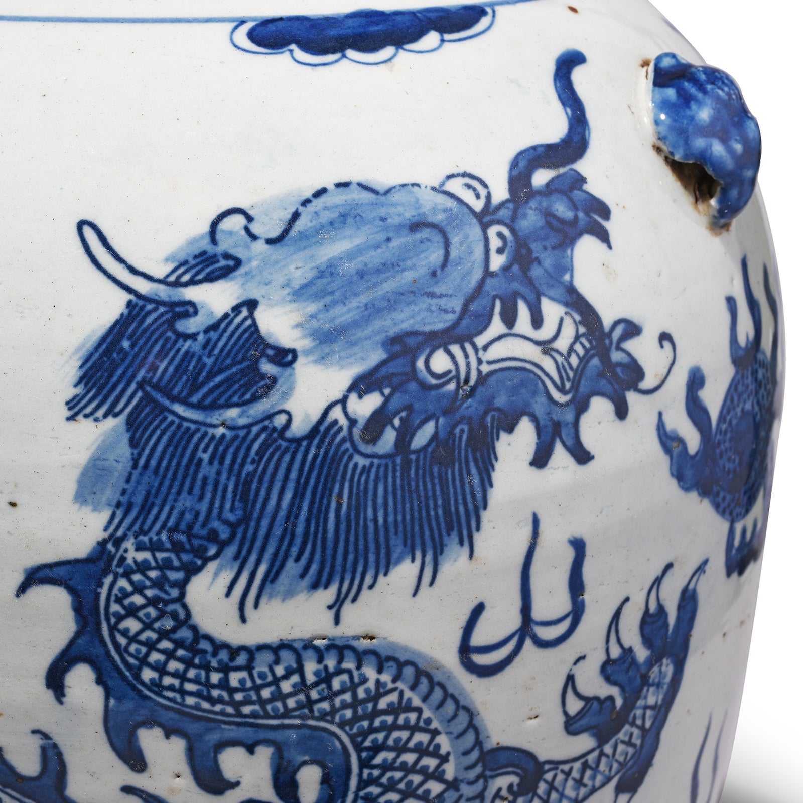 Blue & White Porcelain Temple Jar - Dragons