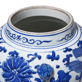 Blue & White Porcelain Temple Jar - Phoenix, Qilin & Lotus