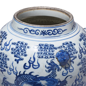 Blue & White Porcelain Temple Jar - Dragon Design