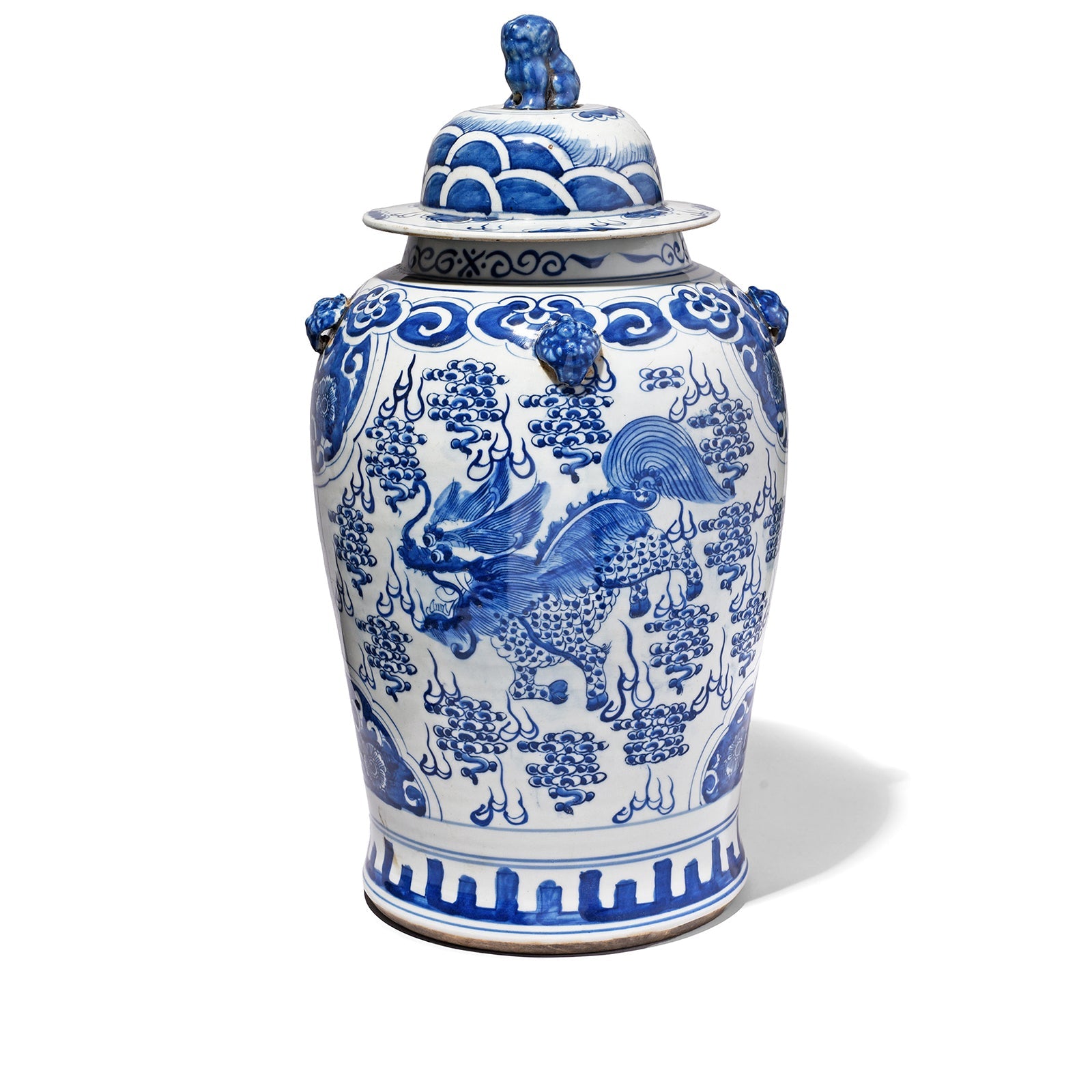 Blue & White Porcelain Temple Jar - Mythical Creatures