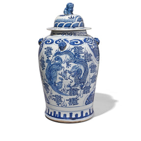 Blue & White Porcelain Temple Jar - Mythical Creatures