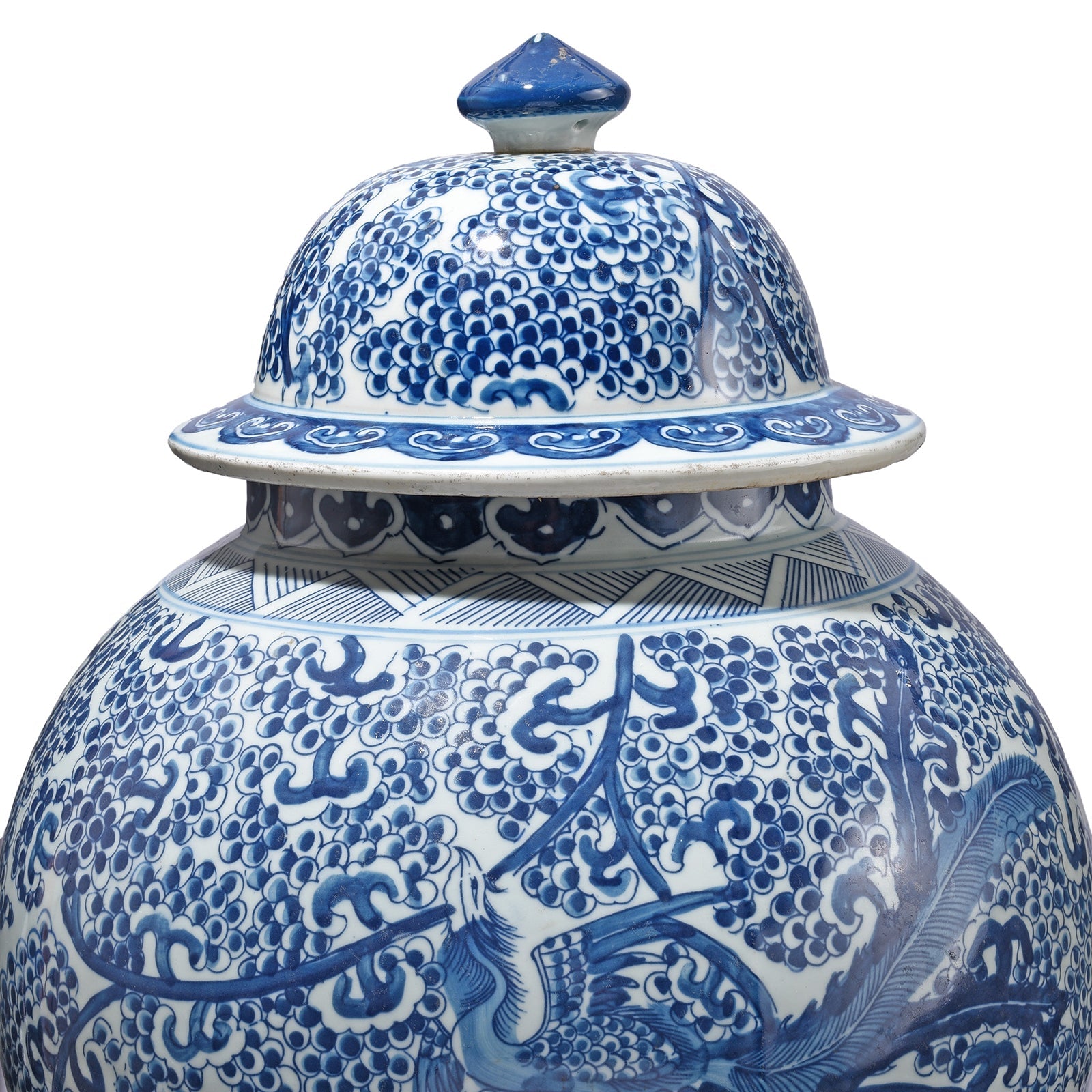 Blue & White Porcelain Temple Jar - Phoenix In Blossoms