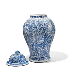 Blue & White Porcelain Temple Jar - Phoenix In Blossoms