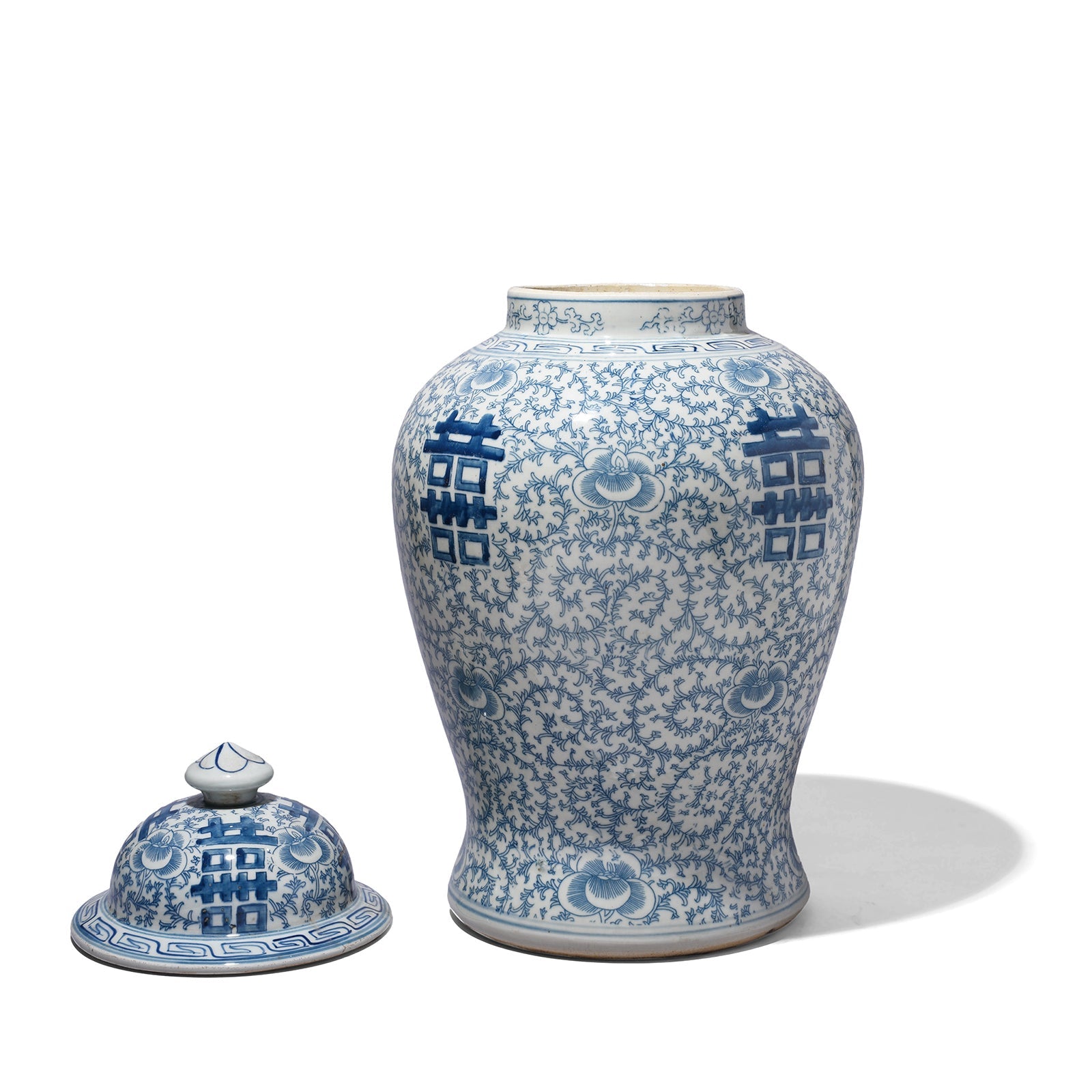 Blue & White Porcelain Temple Jar - Double Happiness Design