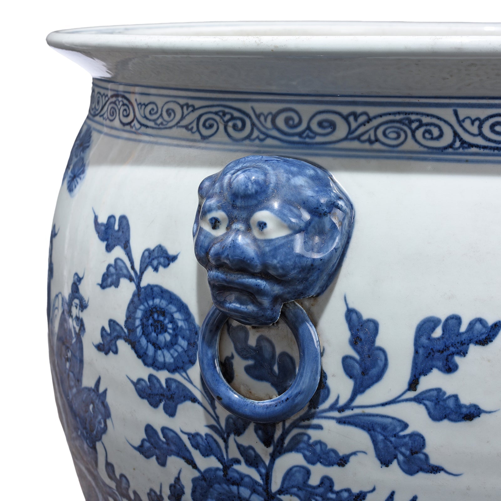 Blue & White Porcelain Fish Bowl Planter - Pastoral Scene