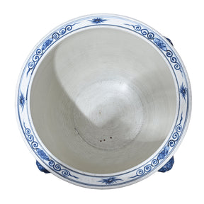 Blue & White Porcelain Fish Bowl Planter - Pastoral Scene