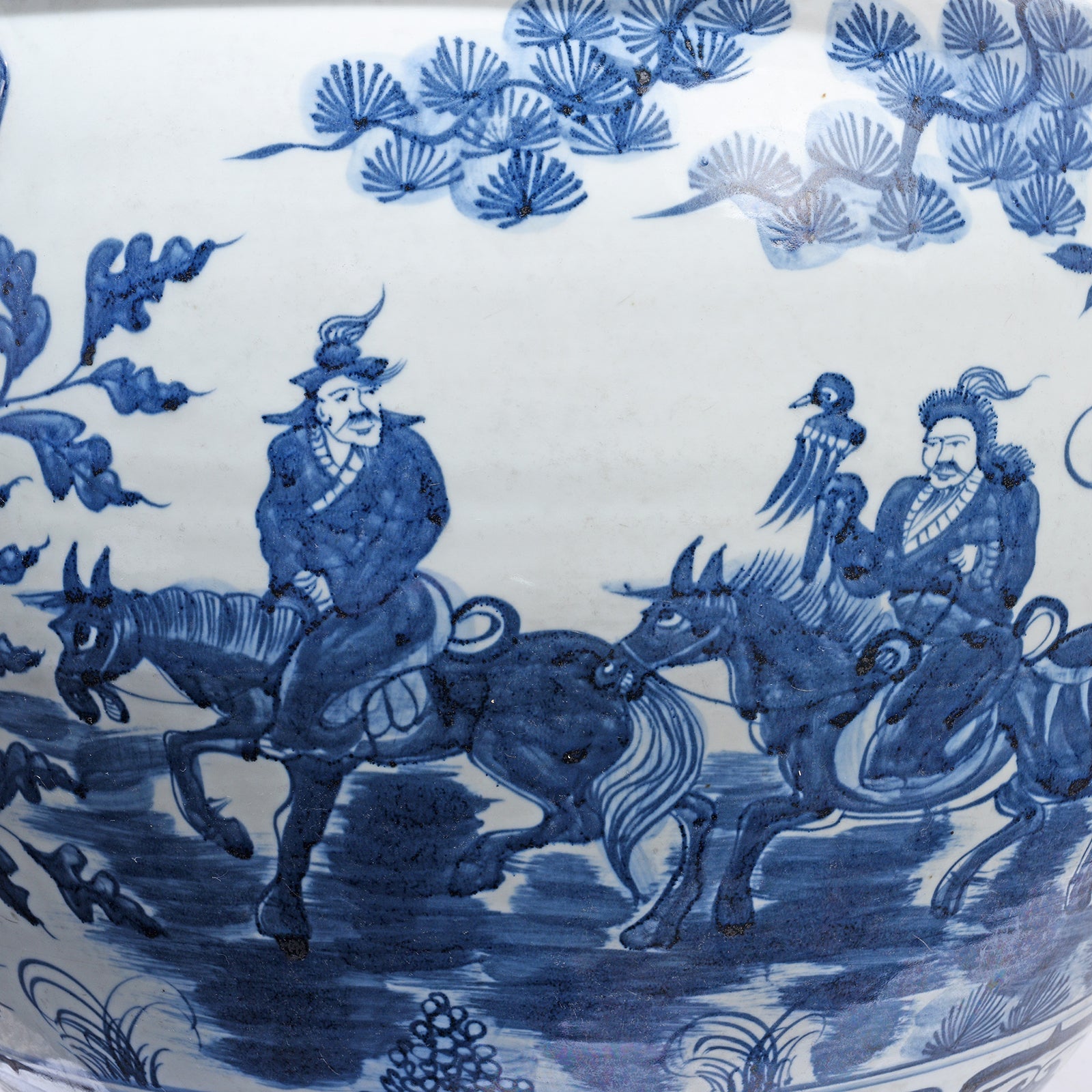 Blue & White Porcelain Fish Bowl Planter - Pastoral Scene