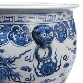 Blue & White Porcelain Fish Bowl Planter - Dragon