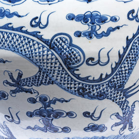 Blue & White Porcelain Fish Bowl Planter - Dragon