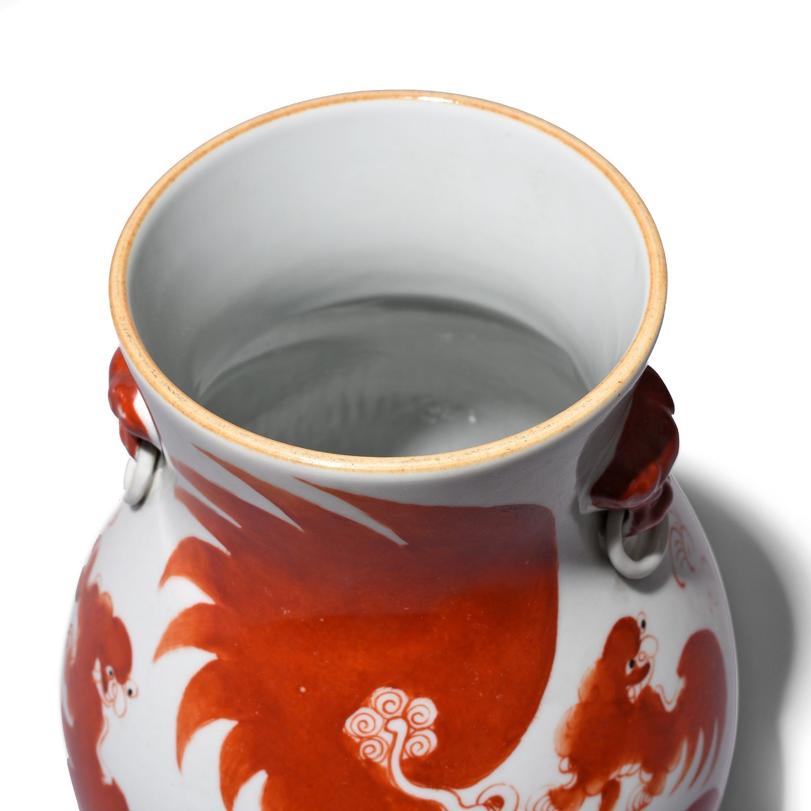 Coral Red Porcelain Vase - Snow Lion