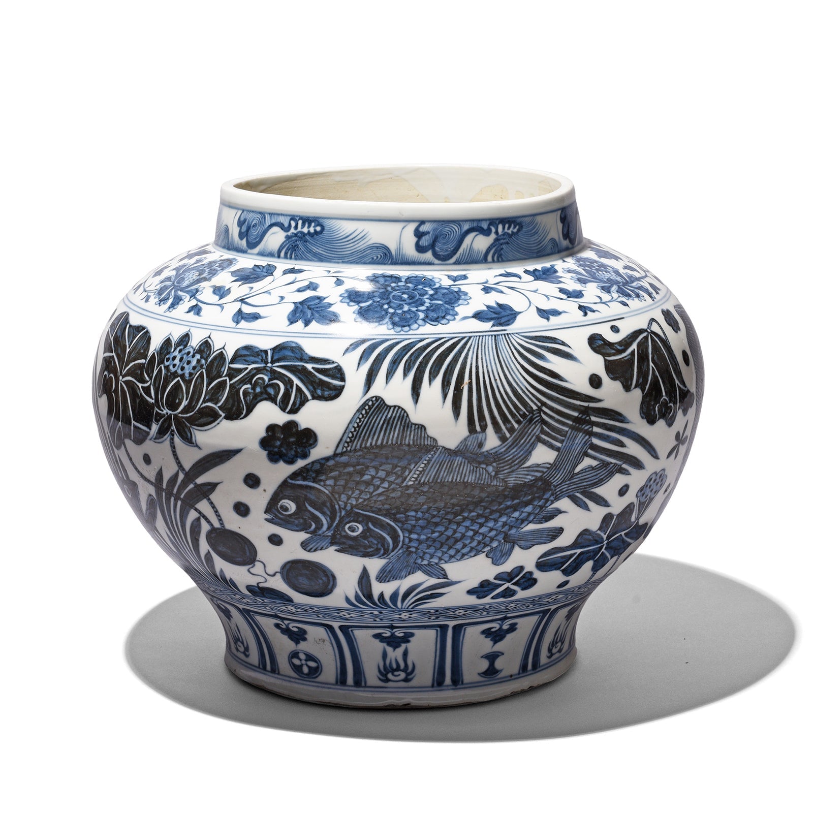 Blue & White Porcelain Jardinière - Fish Design