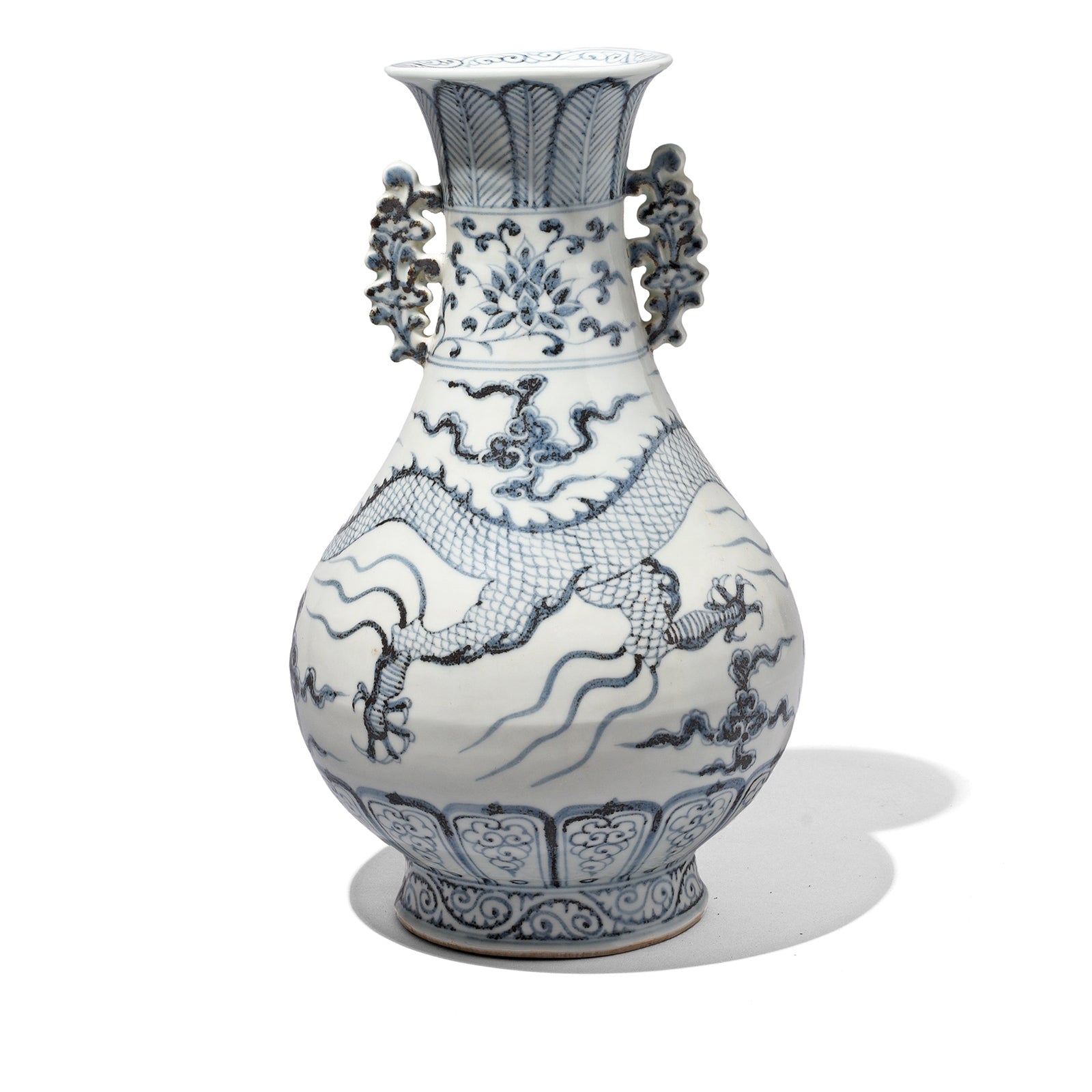 Blue & White Porcelain Flower Vase - Dragon