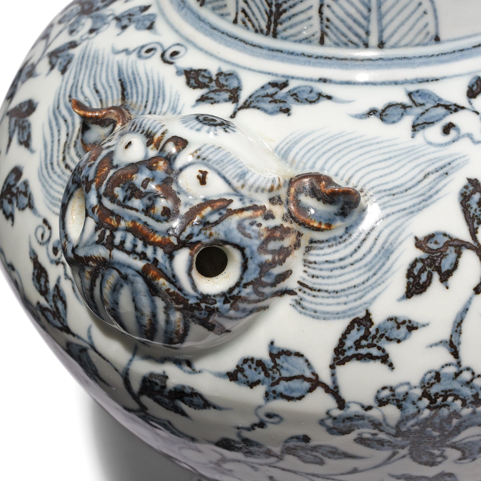 Hongwu Blue & White Porcelain Lidded Wine Jar - Peonies & Phoenix