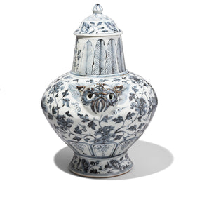 Hongwu Blue & White Porcelain Lidded Wine Jar - Peonies & Phoenix