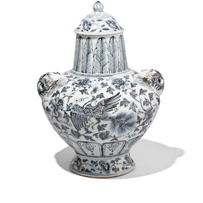 Hongwu Blue & White Porcelain Lidded Wine Jar - Peonies & Phoenix