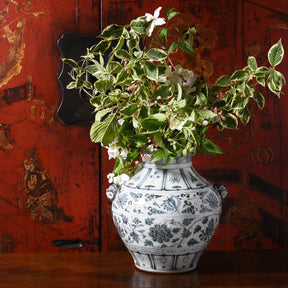 Hongwu Blue & White Porcelain Wine Jar - Peonies & Lotus