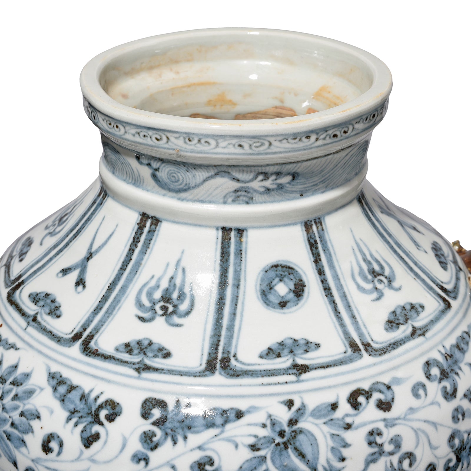 Hongwu Blue & White Porcelain Wine Jar - Peonies & Lotus