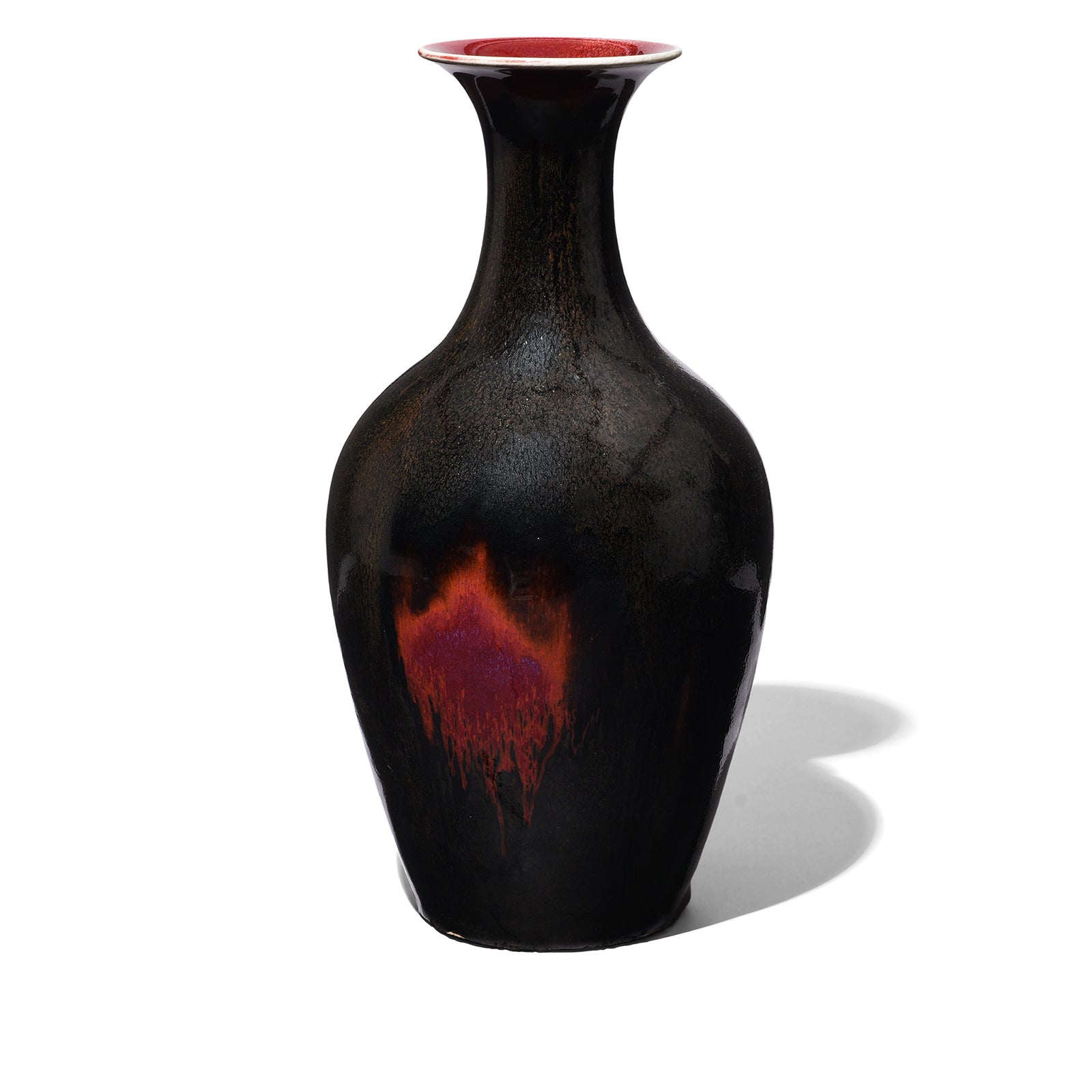 Yaobian Dark Red Flambe Porcelain Flower Vase
