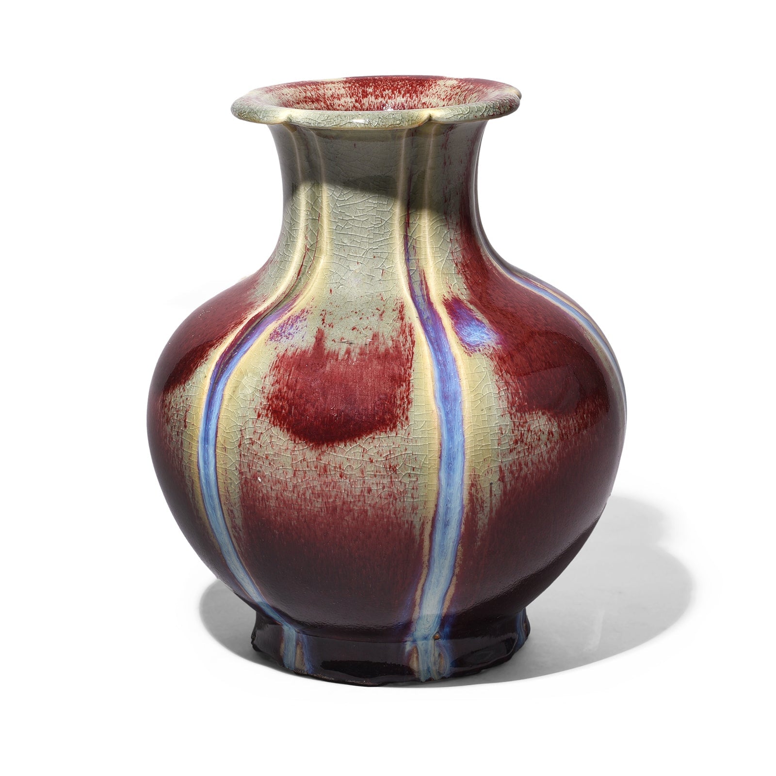 Yaobian Ice Red Flambe Porcelain Flower Vase
