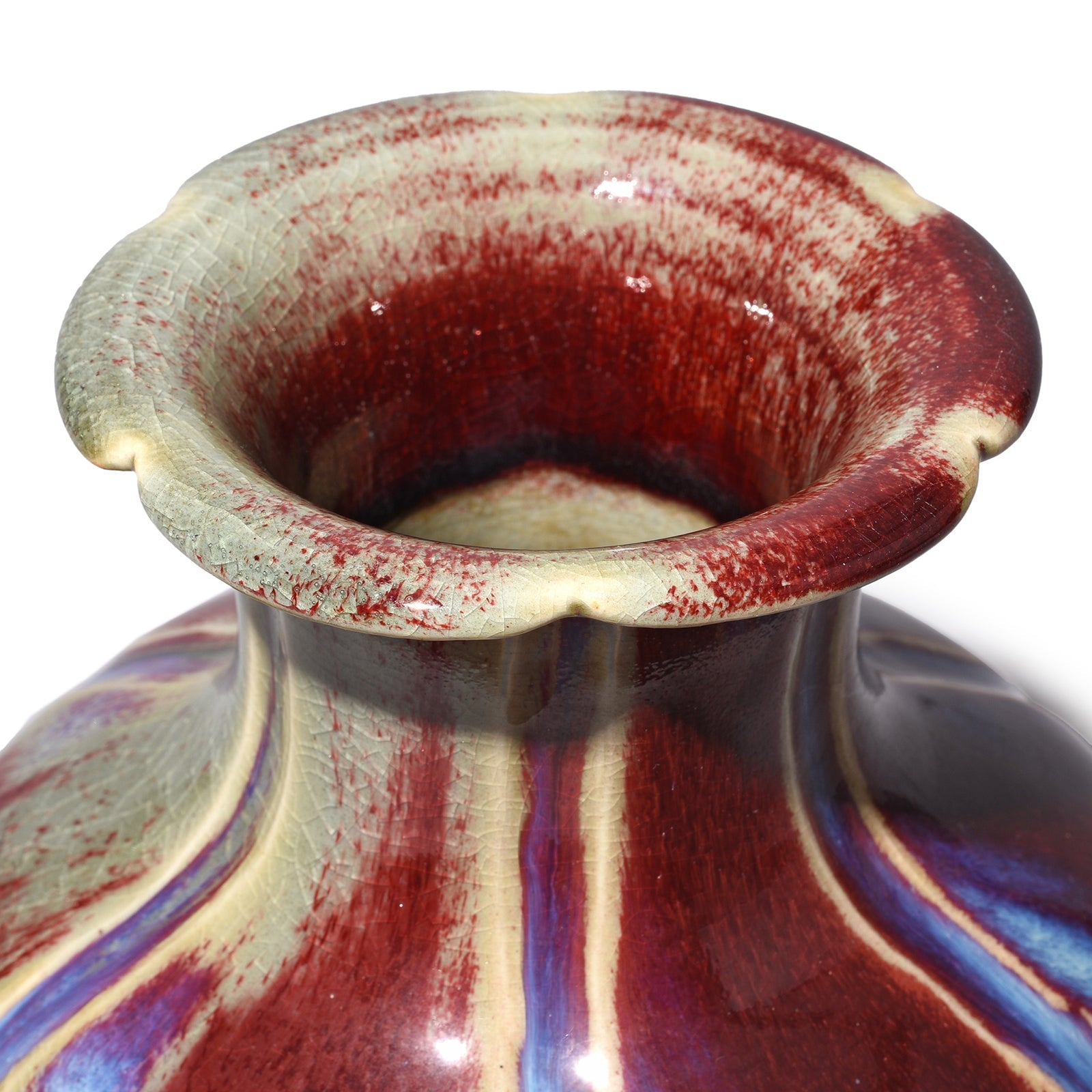 Yaobian Ice Red Flambe Porcelain Flower Vase