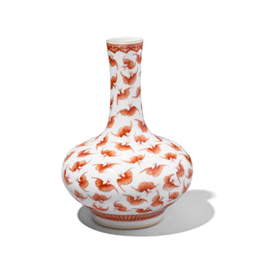 Porcelain Tianqiuping Vase - Burnt Orange Bats