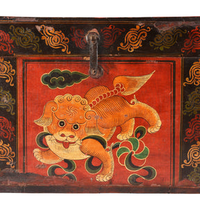Painted Wedding Box From Shanxi - Foo Dog - Late 19th Century