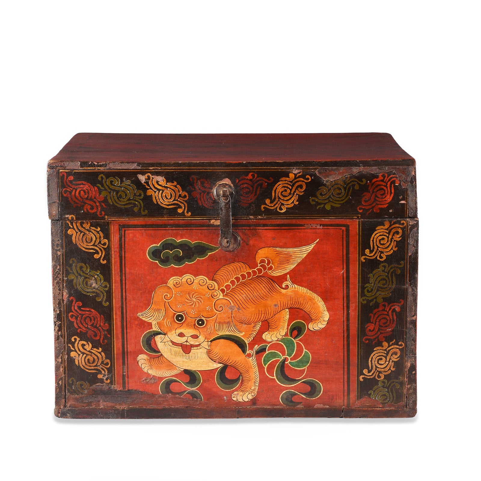 Painted Wedding Box From Shanxi - Foo Dog - Late 19th Century