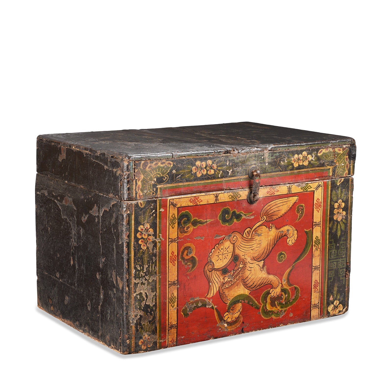 Painted Wedding Box From Shanxi - Foo Dog - Late 19th Century