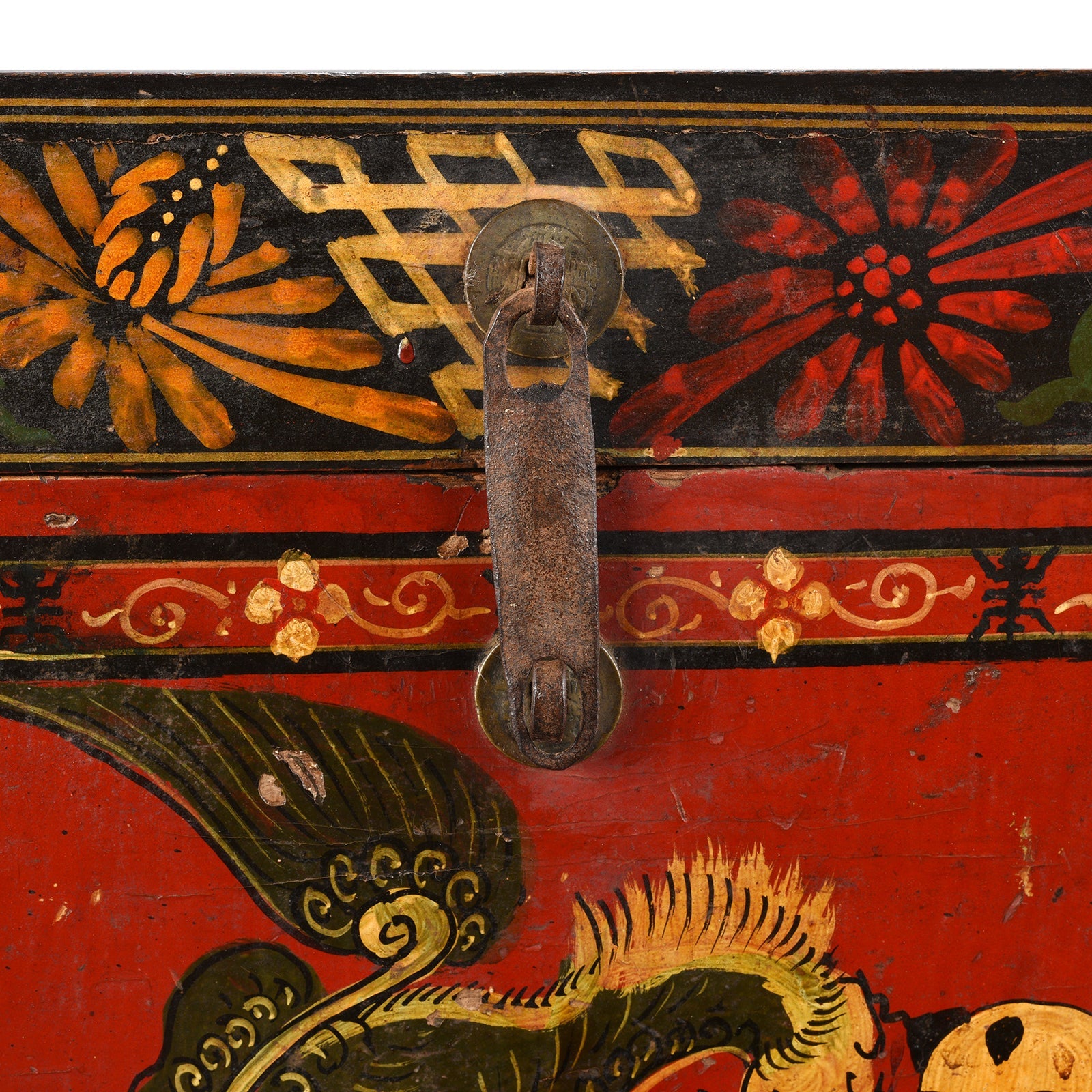Painted Wedding Box From Shanxi - Foo Dog & Child - Late 19th Century
