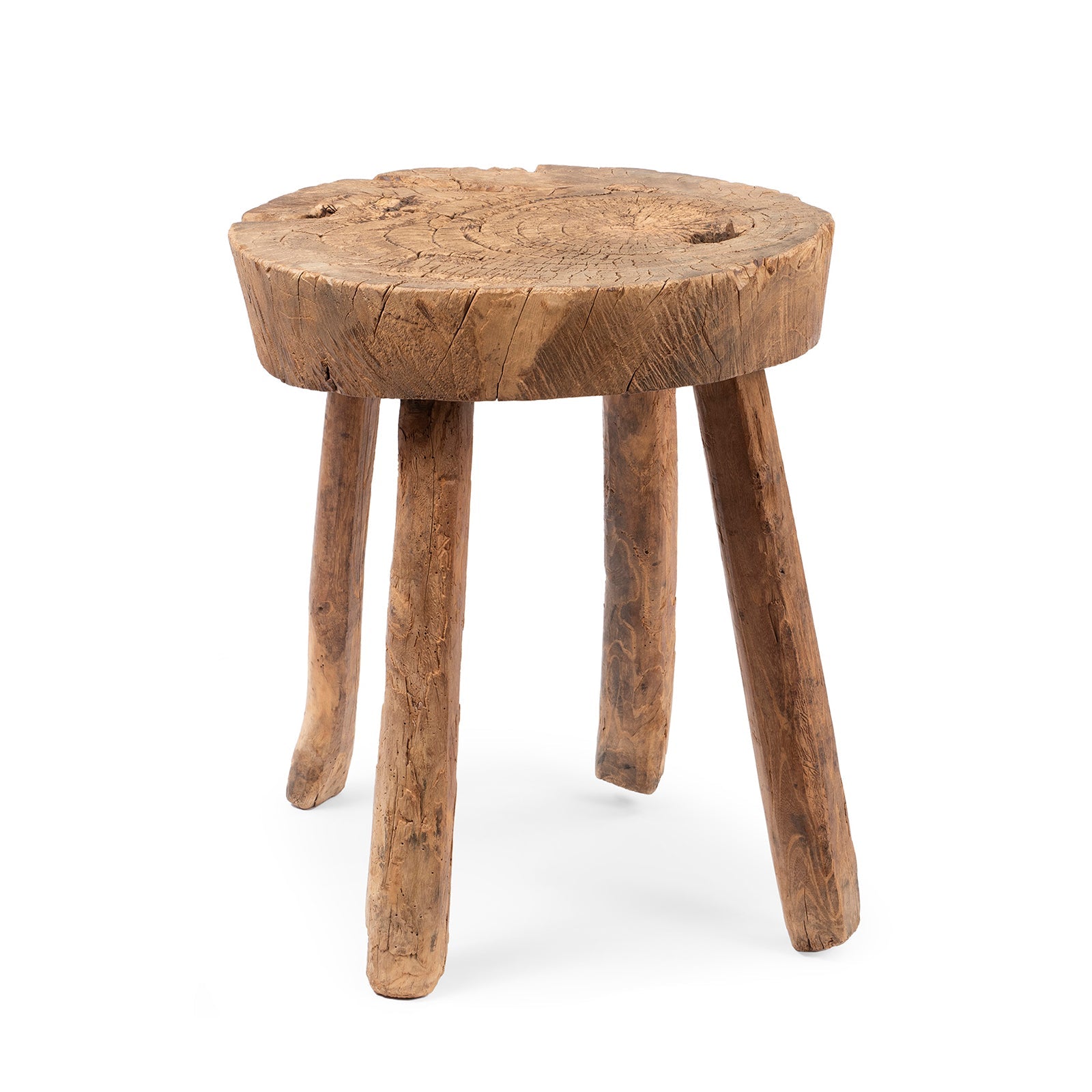 Rustic Elm Farmhouse Stool - 19th Century