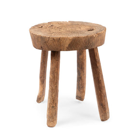 Rustic Elm Farmhouse Stool - 19th Century