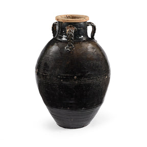 Black Glazed Stoneware Wine Jar From Hebei - 19th Century