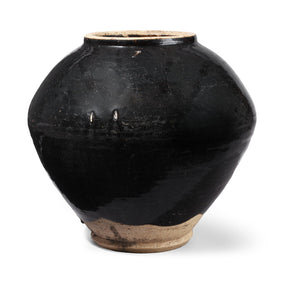 Black Glazed Stoneware Cizhou Wine Jar From Hebei - 19th Century