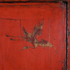 Red Lacquer Wedding Cabinet From Shanxi Province - 19th Century