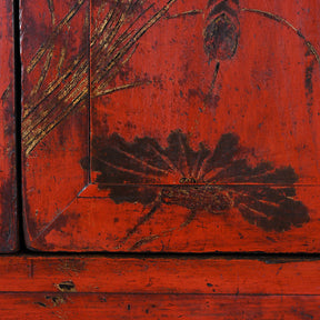 Red Lacquer Wedding Cabinet From Shanxi Province - 19th Century