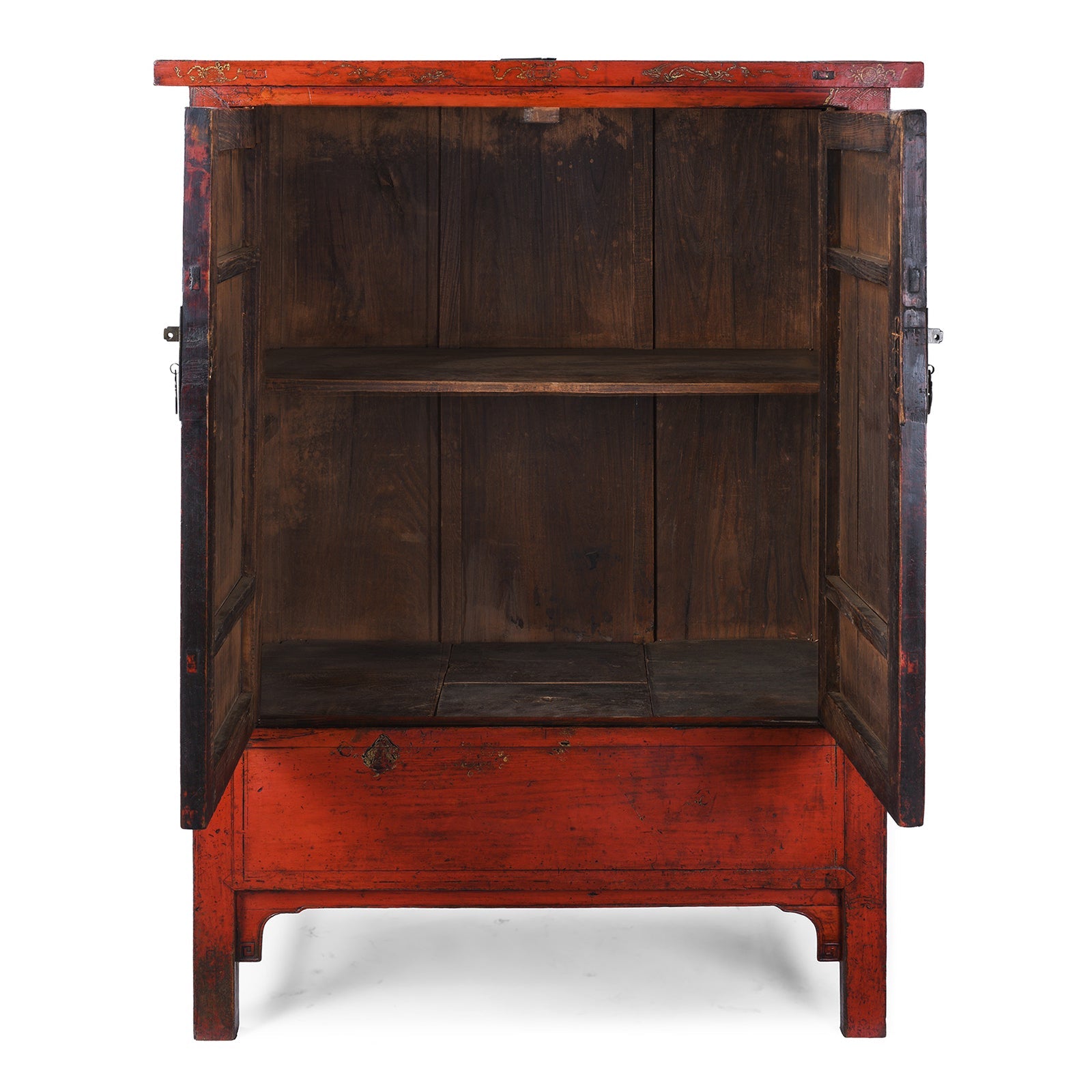 Red Lacquer Wedding Cabinet From Shanxi Province - 19th Century