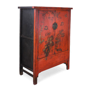 Red Lacquer Wedding Cabinet From Shanxi Province - 19th Century