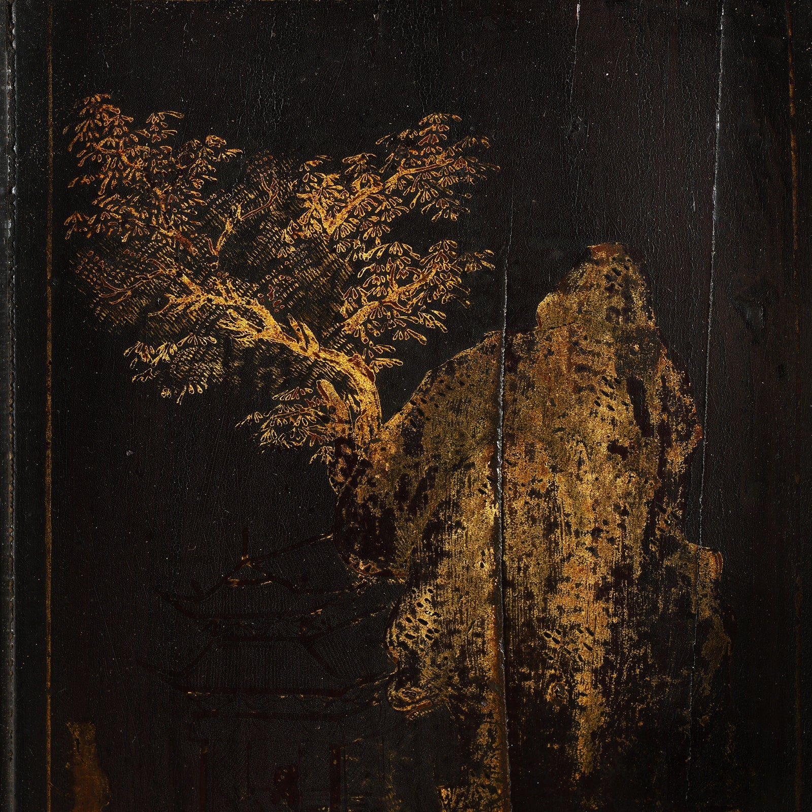 Gilt Black Lacquer Side Cabinet From Shanxi - 19th Century
