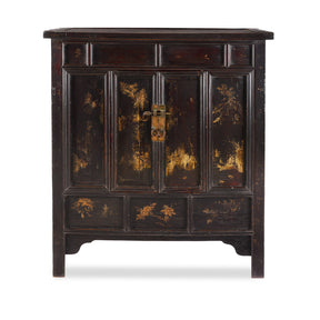Gilt Black Lacquer Side Cabinet From Shanxi - 19th Century
