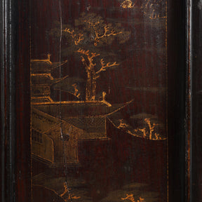 Chinese Black Lacquer Wedding Cabinet From Shanxi  - 19th Century