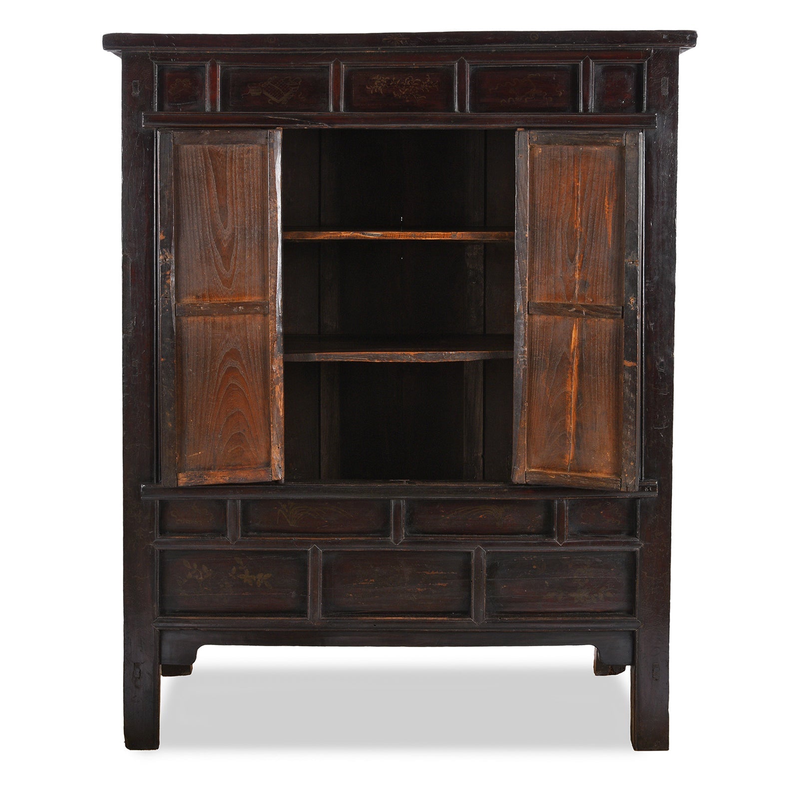 Chinese Black Lacquer Wedding Cabinet From Shanxi  - 19th Century