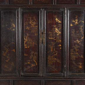 Chinese Black Lacquer Wedding Cabinet From Shanxi  - 19th Century