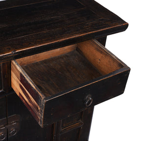 Black Lacquer Elm Two Drawer Cabinet From Shanxi - Late 19th Century