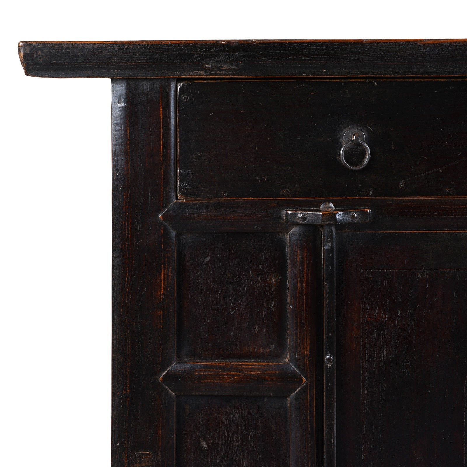 Black Lacquer Elm Two Drawer Cabinet From Shanxi - Late 19th Century