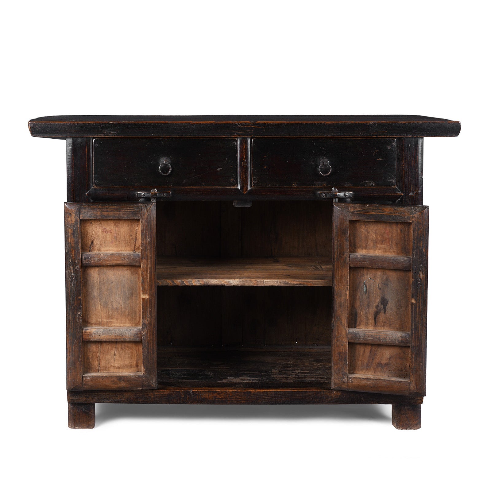 Black Lacquer Elm Two Drawer Cabinet From Shanxi - Late 19th Century