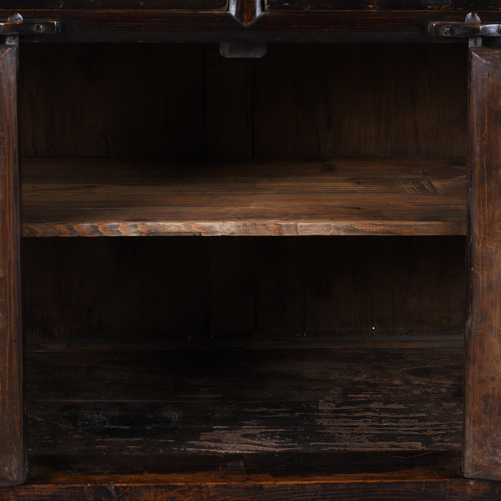 Black Lacquer Elm Two Drawer Cabinet From Shanxi - Late 19th Century