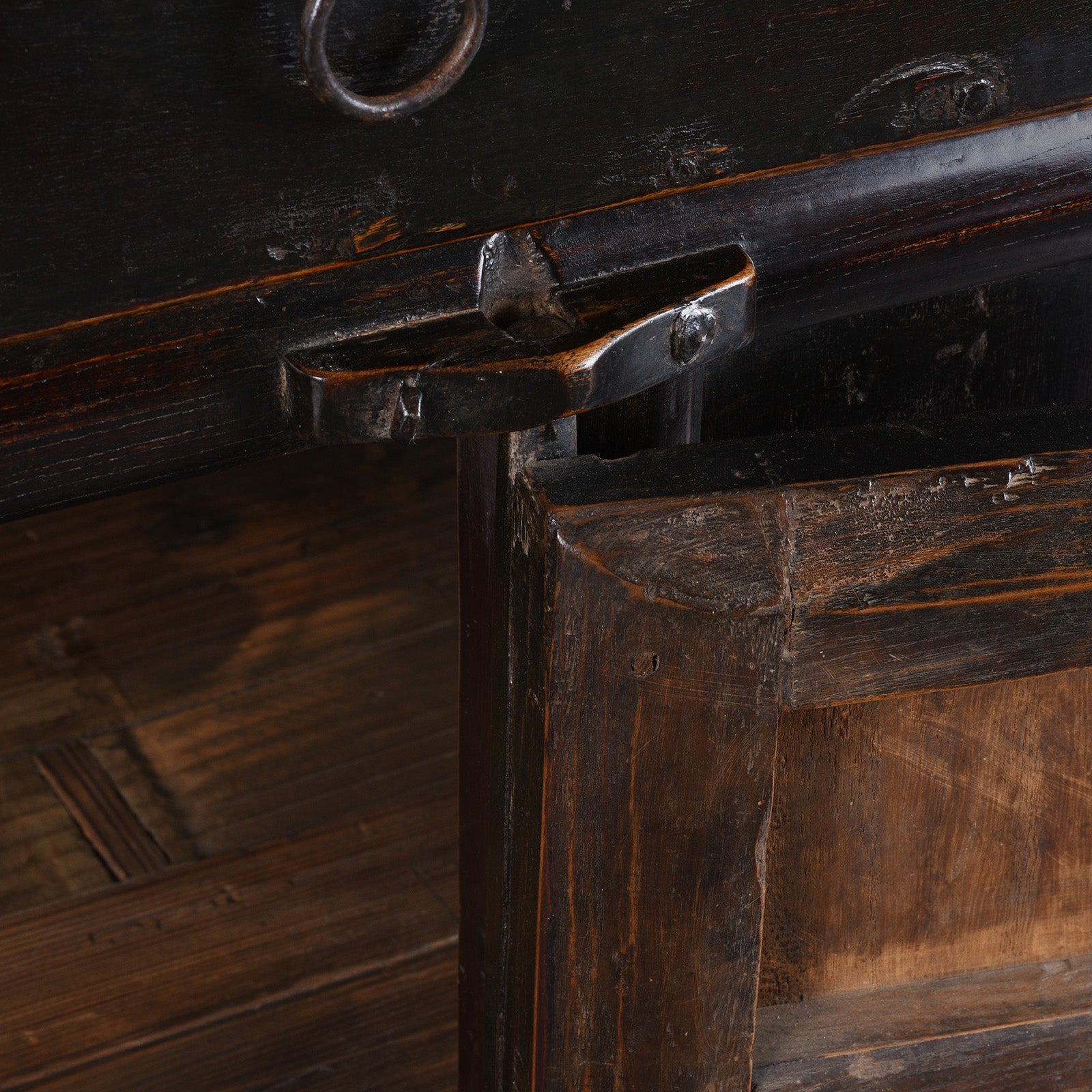 Black Lacquer Elm Two Drawer Cabinet From Shanxi - Late 19th Century