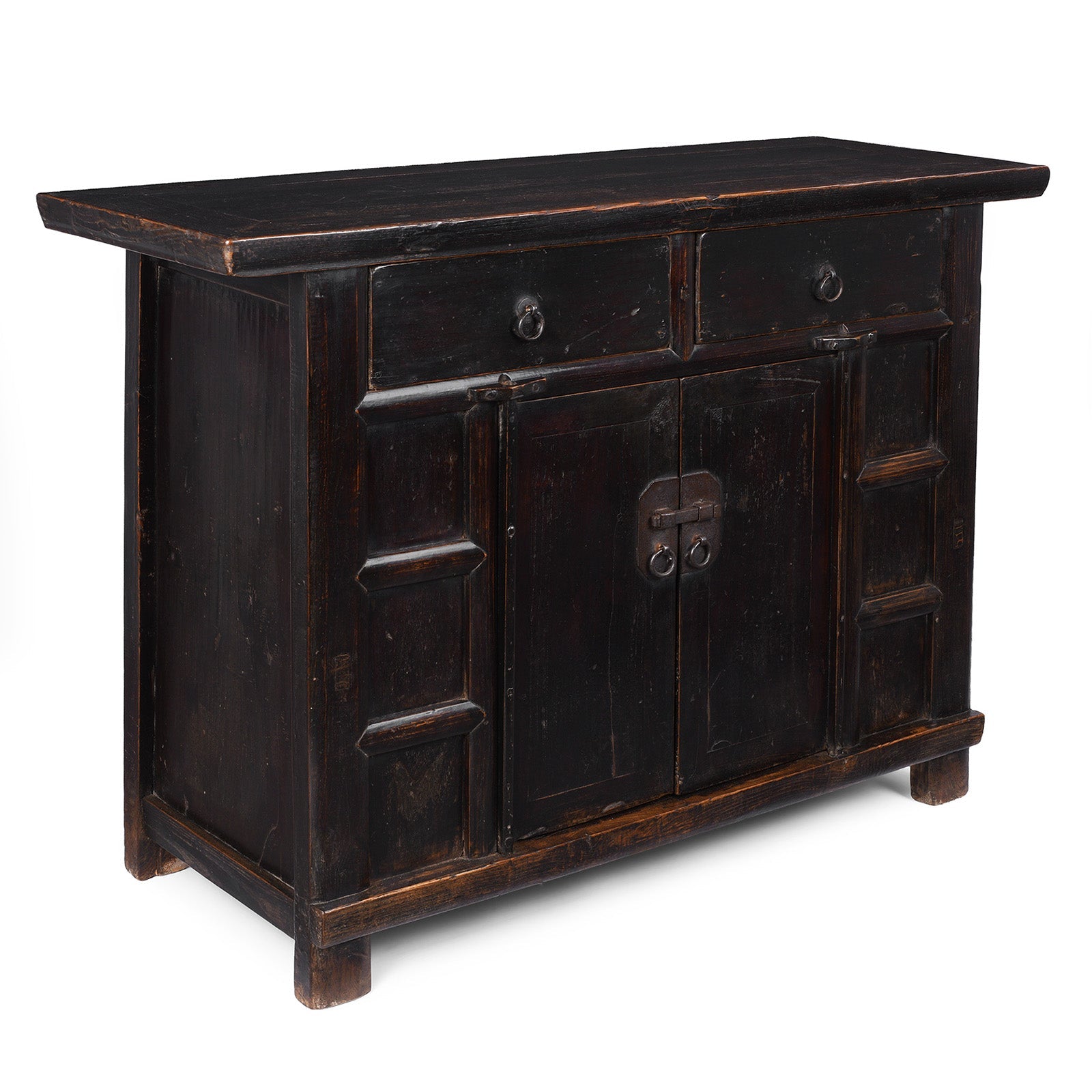 Black Lacquer Elm Two Drawer Cabinet From Shanxi - Late 19th Century